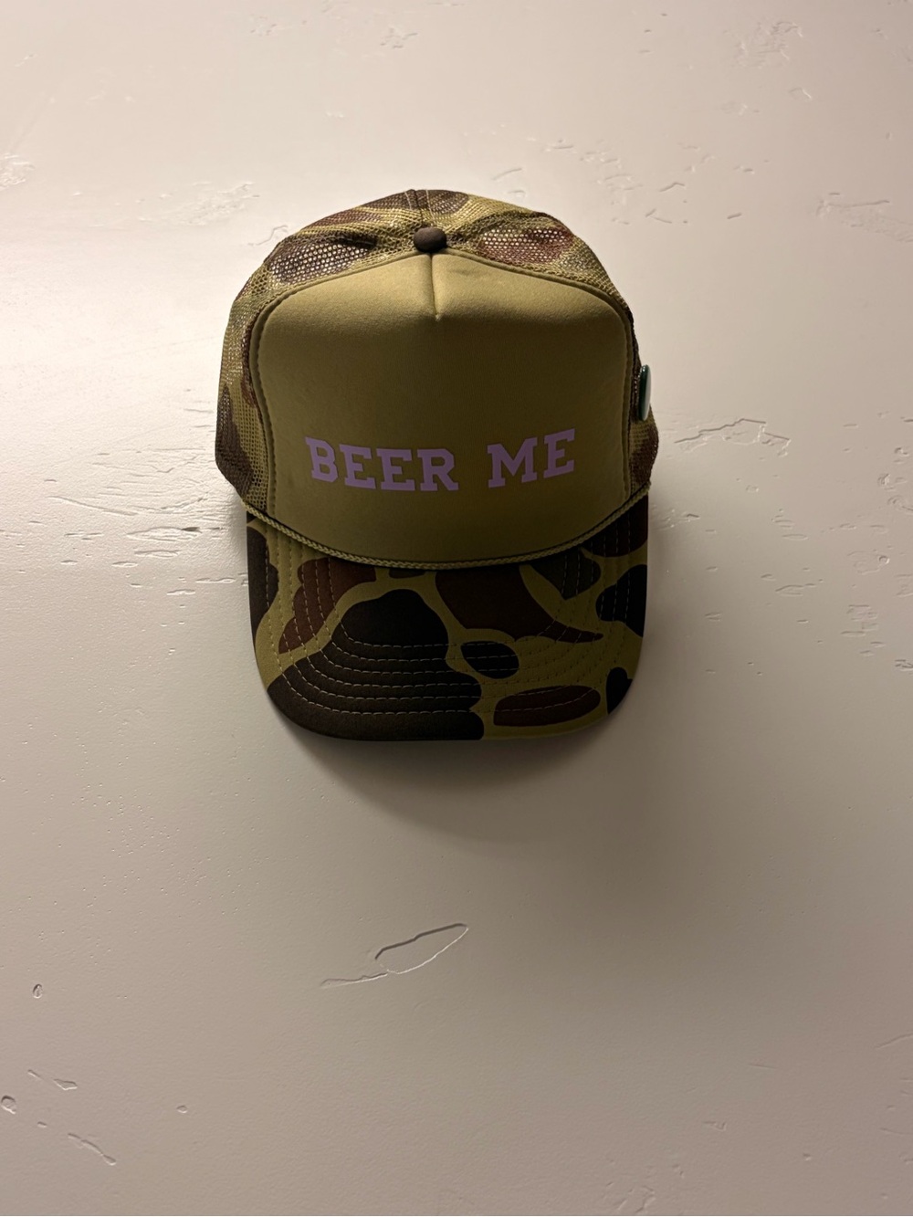 Camo 'Beer Me' Trucker Cap - Olive Green